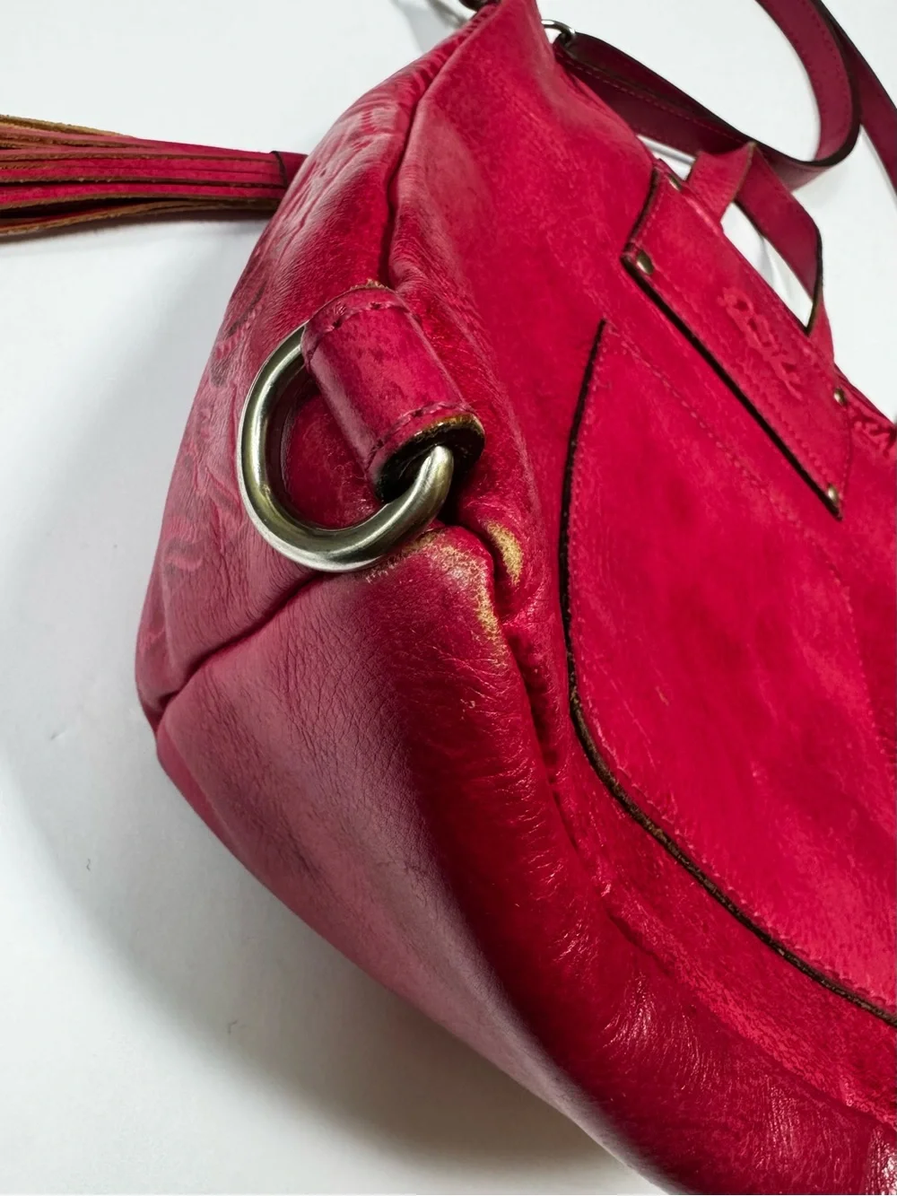 Patricia Nash Pink Black Luzille Tooled Emboss Leather Bag Convertible Backpack